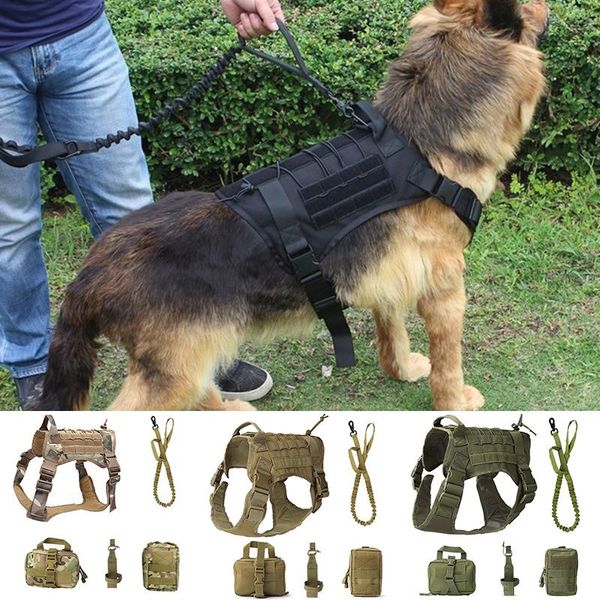 

dog leash tactical harness german shepherd pet vest with handle nylon bungee for small large dogs puppy collars & leashes