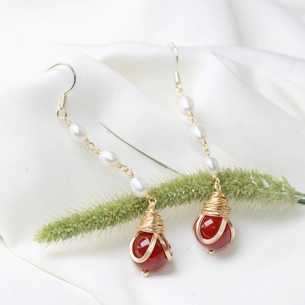 

retro style red agate earrings wild temperament long tassel jewelry personality net fashion whole dangle & chandelier, Silver