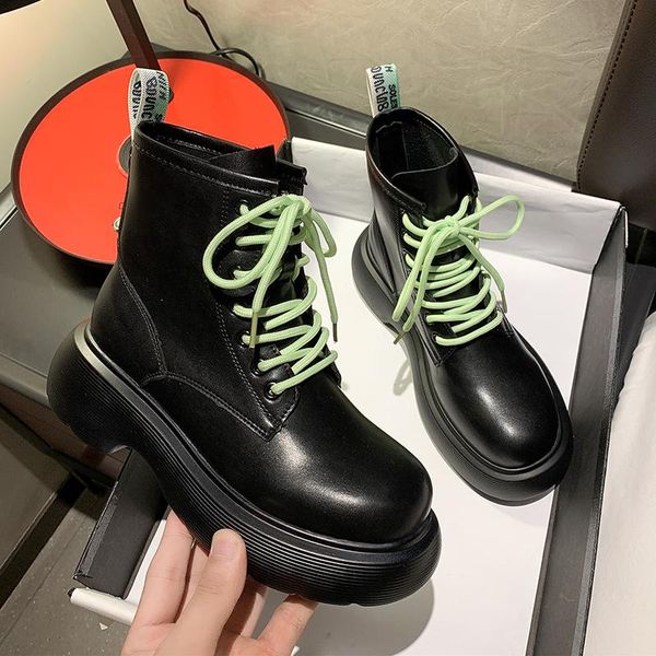 

boots 2021 round toe flat ankle winter thick ladies bottom casual, Black