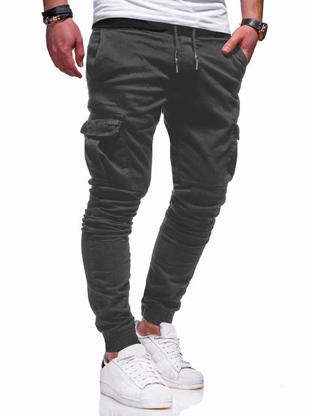 

men patched detail flap pocket side drawstring waist joggers c1yx#, Black