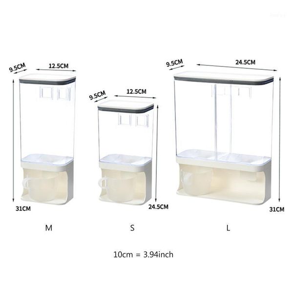 

1/1.5/3l wall mounted divided rice cereal dispenser kitchen dry container