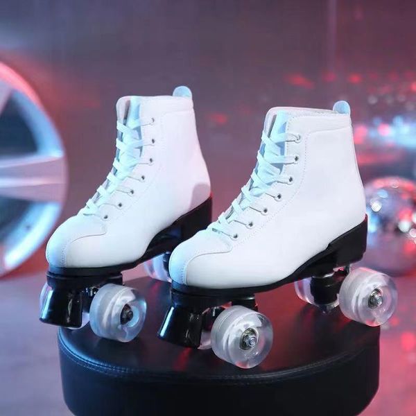 

inline & roller skates summer pu leather woman man 4-wheel black flash double row shoes patines de 4 ruedas outdoor sneakers