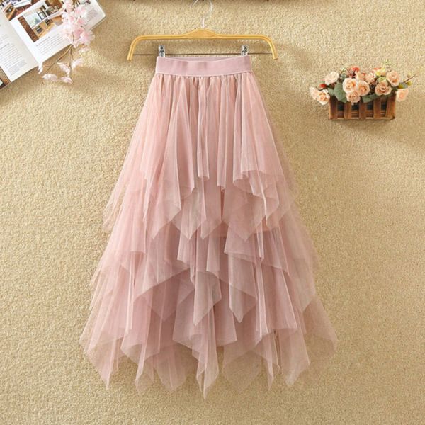 

skirts faldas mujer women a-line mesh s high waist solid tutu casual skirt slim jupe femme saias streetwear bn78, Black