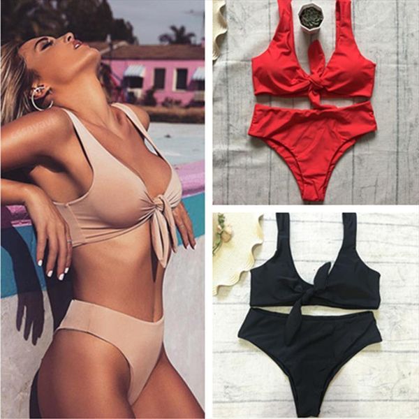 

Biquinis Chest Knotted Women Swimsuit Push Up Bikini Set High Waist Bandage Bathing Suit For Beachwrar, White;black