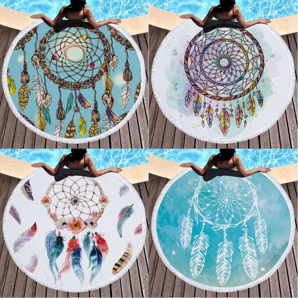 

towel dreamcatcher feather microfiber round beach blanket 150cm bath towels tassel picnic yoga summer women swimming