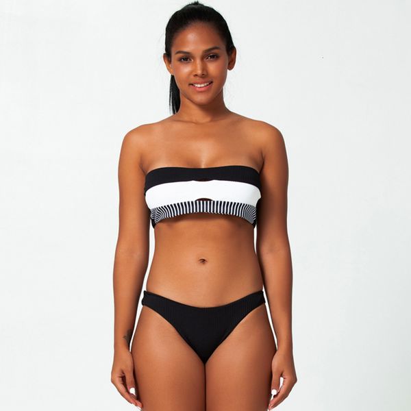 

swimsuit women's split stitched bra swimsuit, White;black