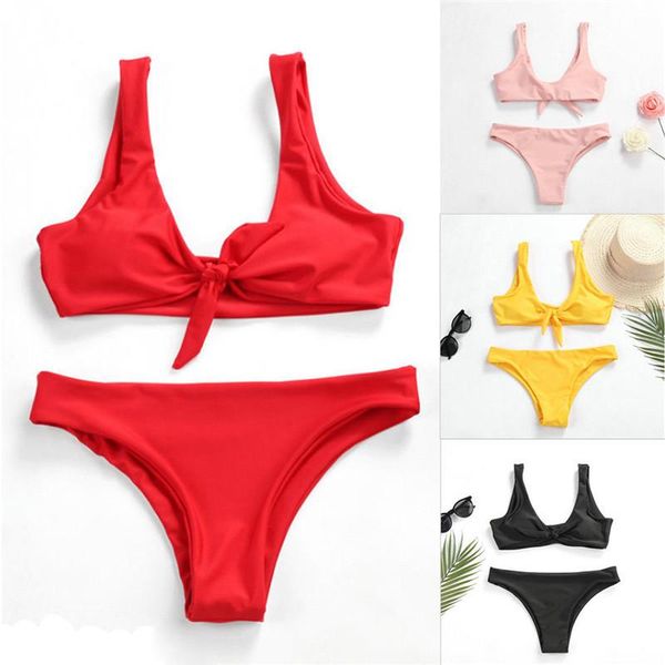 

one-piece suits 2021 biquinis women bandage triangle bikini set holiday swimming padded push up maillot de bain solid femme clothes bea