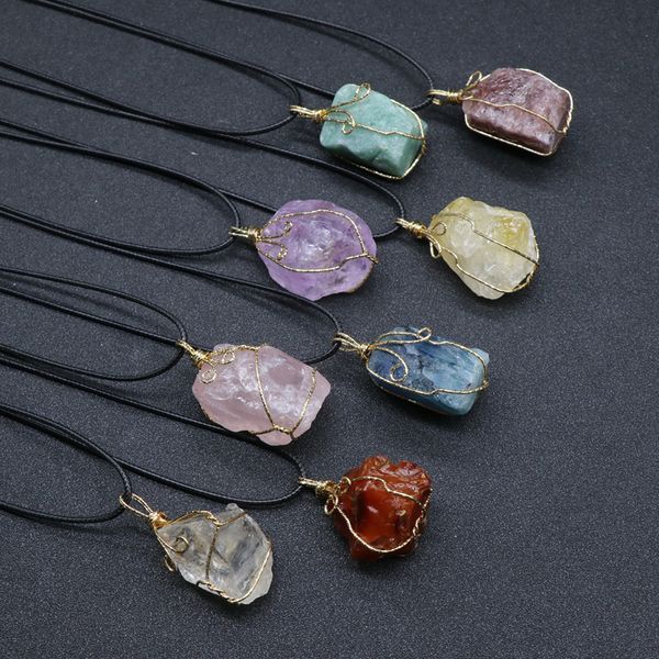 

gold wire wrap raw healing reiki stone pendant women jade crystal semi-precious gem necklace energy jewelry, Silver