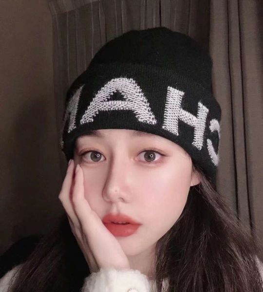 

hat small fragrance c home wool sydney net red same letter embroidery knitted warm and cold, Blue;gray