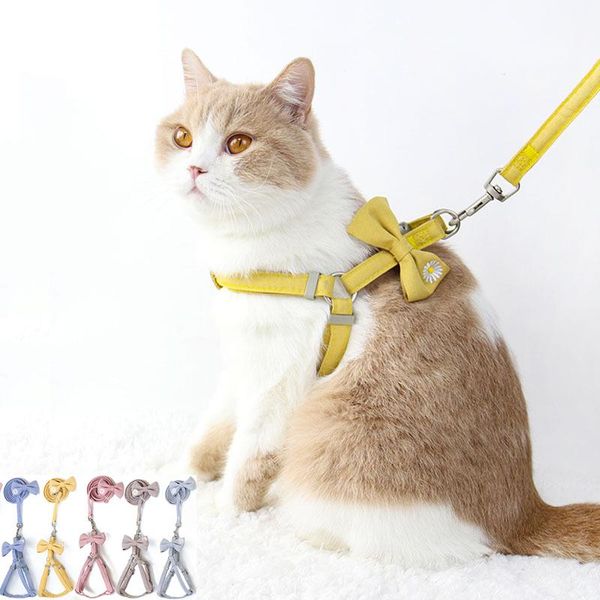 

cat collars & leads secure sweet daisy kitten harness collar embroidered pet bowtie vest leash pink dog bell for walking supplies rag