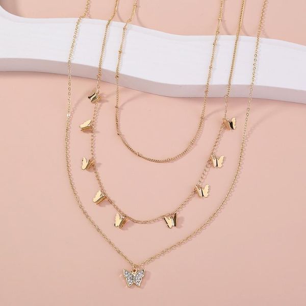 

chains fashion multi-layer european creative retro simple small butterfly micro-inlaid zircon necklace ladies jewelry gift accessories, Silver