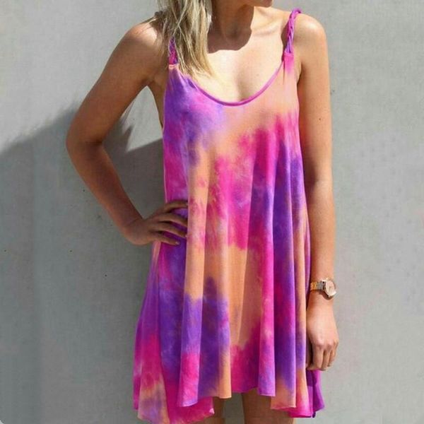

tie dye mini dress women spaghetti strap dresses summer fashion 2021 streetwear neon slim skinny sleeveless vestido casual, Black;gray