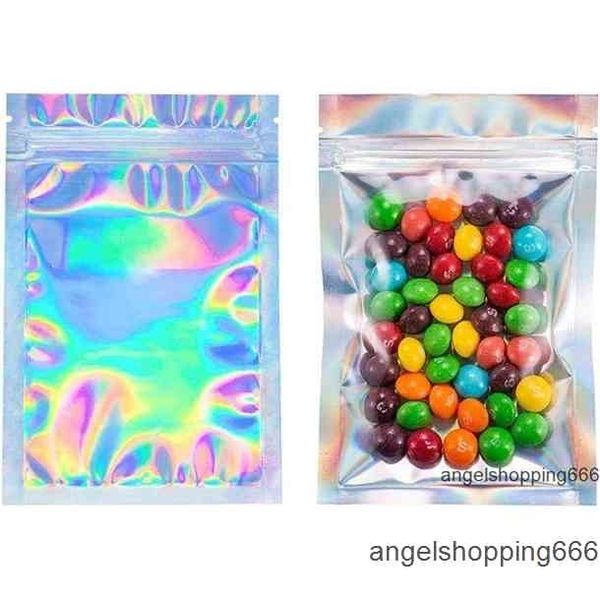 

100 pcs resealable smell proof bags foil pouch bag flat laser colors packaging for party favor food storage holographic color s 1 1