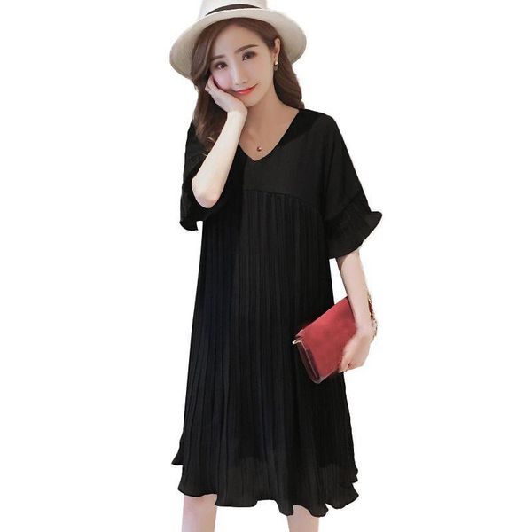 

women's dress maternity dresses for pregnant women v neck solid plus size pleated pregnancy clothing clothes, White
