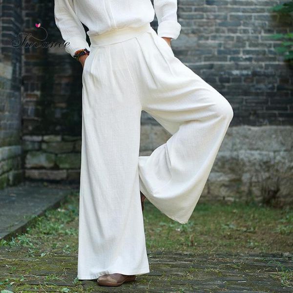 

women's pants & capris autumn casual 3 solid color elastic loose cotton line women wide leg, Black;white
