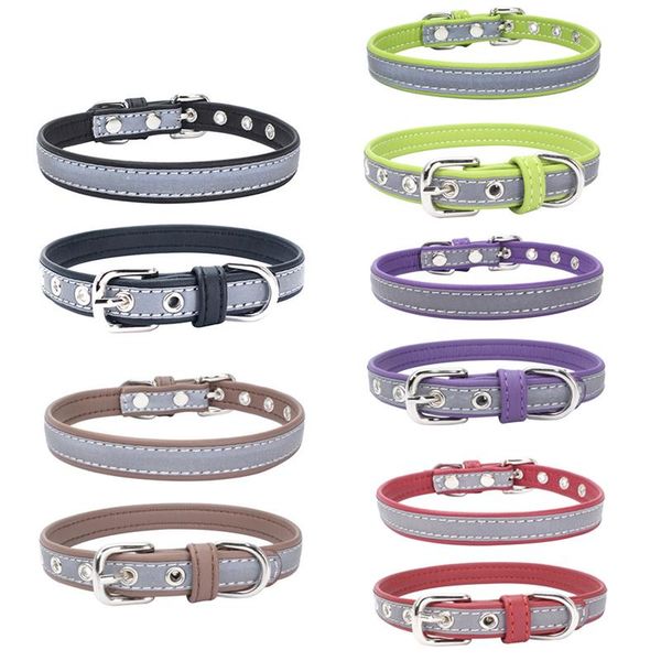 

(50 pieces/lot) 6 sizes 5 colors dog collar soft leather reflective safety in night for small medium and large dogs collars & leashes