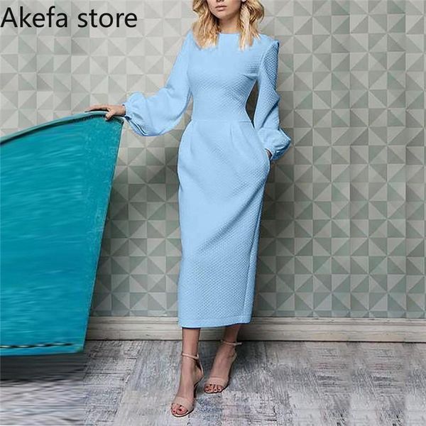 

casual dresses long sleeve office ladies elegant white dress autumn lantern bodycon high waist yellow black women slim pencil, Black;gray