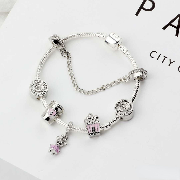 

designer 17-21cm charm beads bracelets sweet cute girl pendant 925 silver bracelet diy jewelry as a gift alex ani, Golden;silver