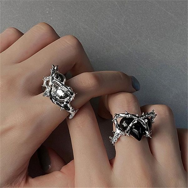

wedding rings gothic thorns heart for women open cuff ring adjustable engagement punk vintage jewelry gifts, Slivery;golden