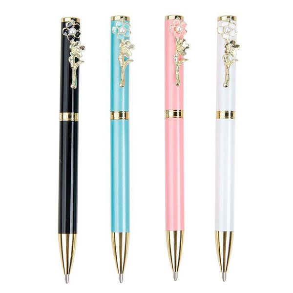 

metal imitation pearl peach blossom ballpoint pen flower signature writing tool pens, Blue;orange
