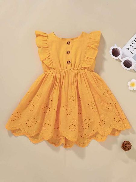 

baby girl eyelet embroidery ruffle sleeveless dress she, Red;yellow