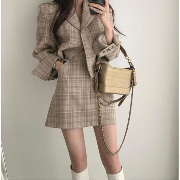

spring temperament short suit jacket women dress high waist skirt fashion shorts two piece, White