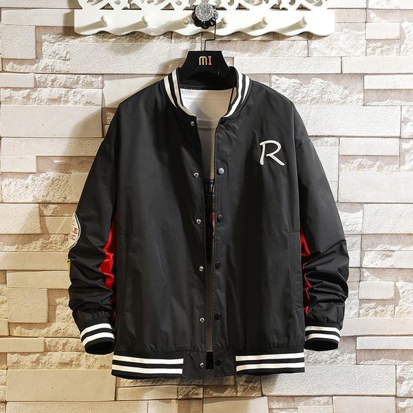 

men's jackets cardigan varsity 2021 spring autumn black white jacket streetwear baseball uniform bomber clothes oversize 5xl 6xl 7xl, Black;brown