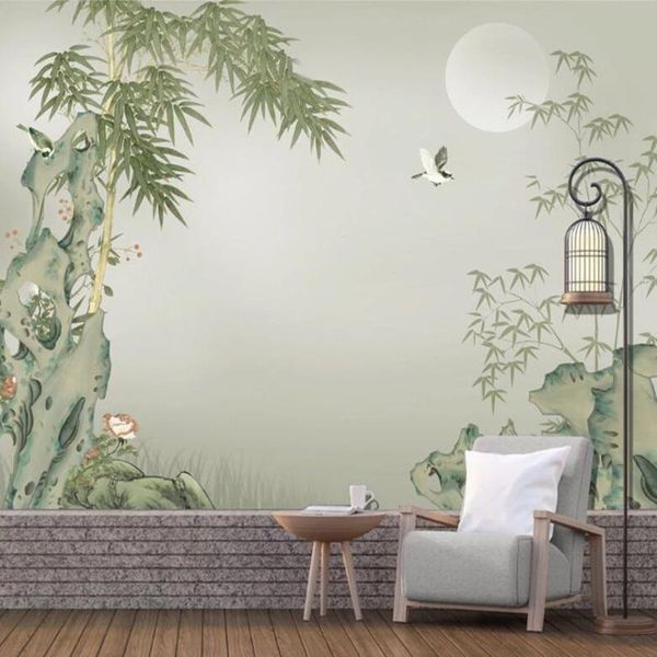 

wallpapers milofi custom 3d hand-painted meticulous flowers and birds bamboo spaper peace background wallpaper mural
