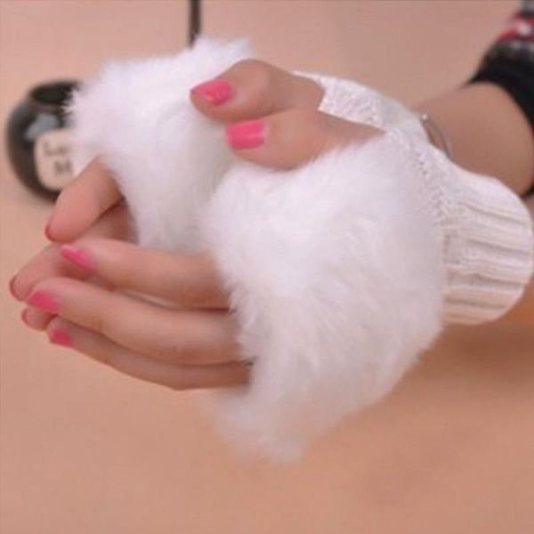 

five fingers gloves autumn and winter warm women' half finger plush thickened knitting fingerless, Blue;gray
