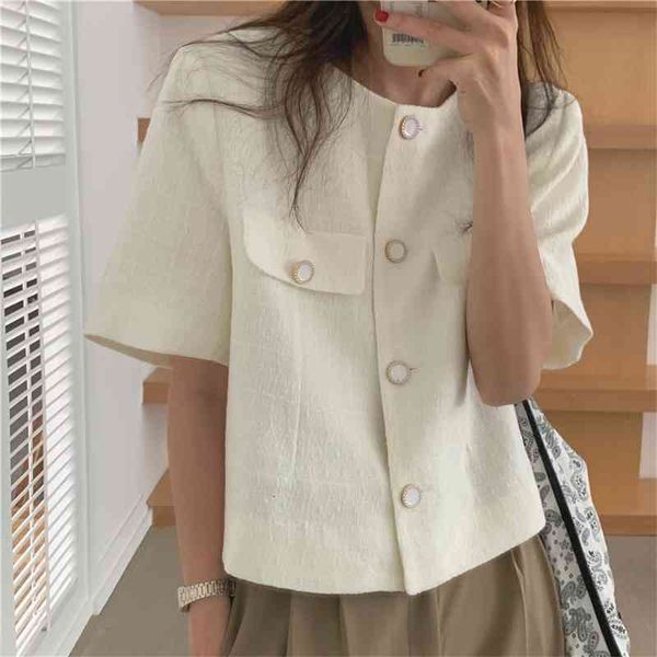 

women's jackets solid office lady gentle summer fashion femme brief vintage short sleeves girls coats streetwear yzqe, Black;brown