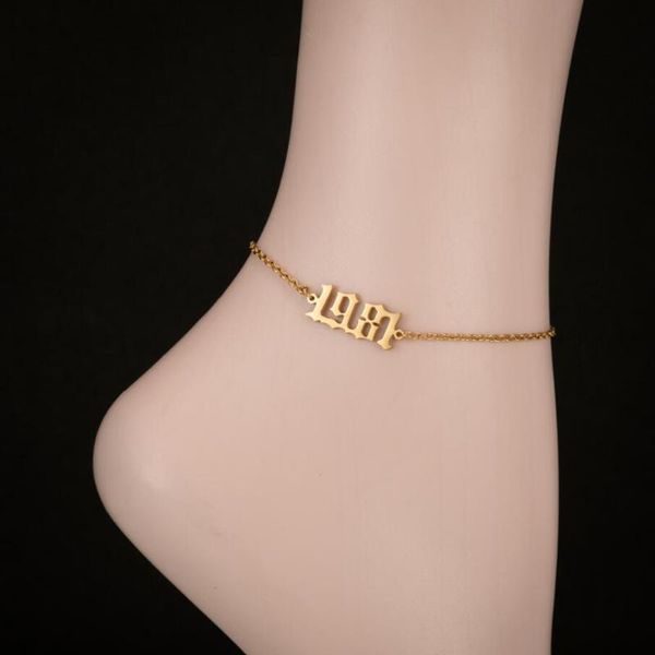 

anklets stainless steel arabic numerals 1980-1998 anklet link chain titanium gold number jewelry gift for him birthday, Red;blue