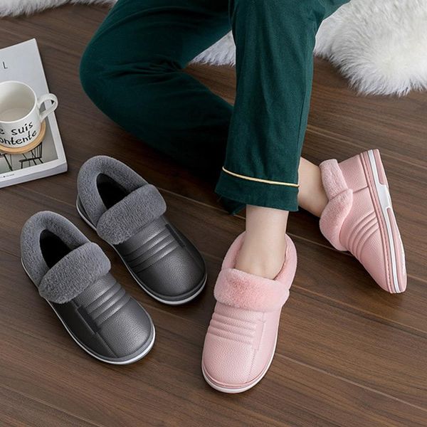 

flurry slippers couple winter shoes slip on plush warm female footwear indoor non waterproof home slipper plus size 2021, Black
