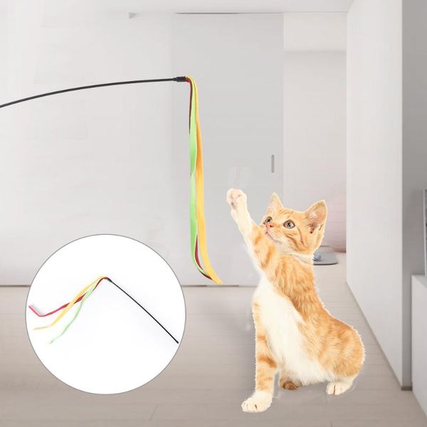 

cat toys colorful strips wand teaser play chaser toy color cloth for cats