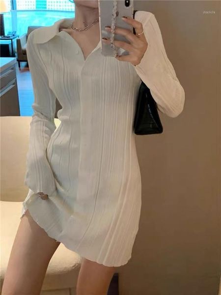

spring and autumn fashion dress for women clothing 2021 korean single breasted lapel slim knit mini casual dresses, Black;gray