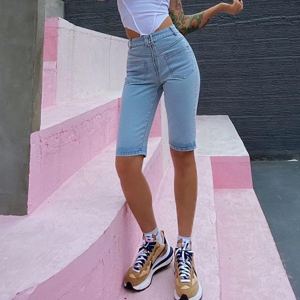 

women's shorts knee length jeans fashion streetwear sheath slim denim short summer vintage skinny pockets high waist blue, White;black