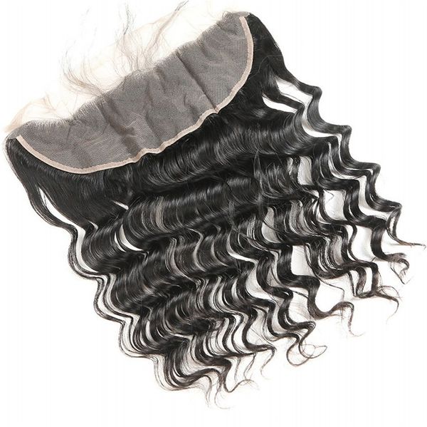 

13x4 lace frontal closure brazilian loose deep wave natural color human hair three middle part frontals pre plucked, Black;brown