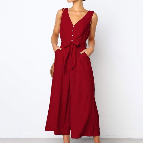 

women's jumpsuits & rompers summer 2021 high waist retro wide leg womens jumpsuit v-neck halter loose long bodysuit women, Black;white