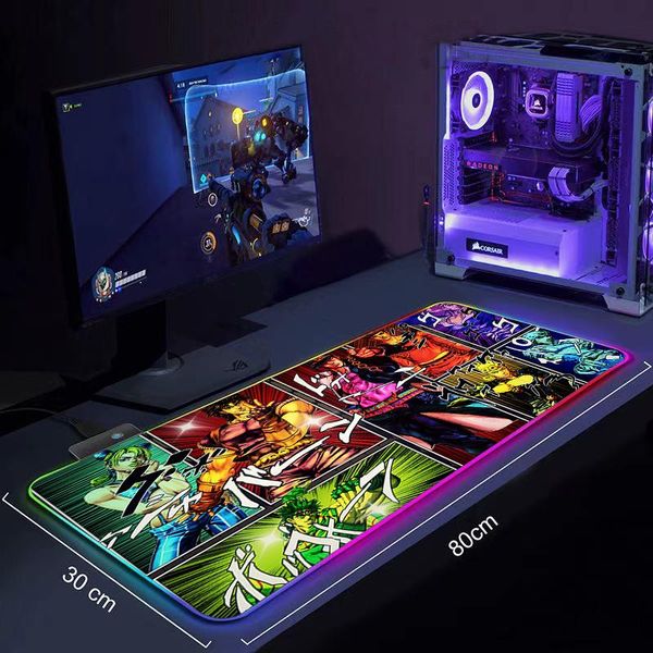 

mouse pads & wrist rests joseph joestar led light mousepad rgb keyboard cover desk-mat colorful pad waterproof multi-size computer gamer cs