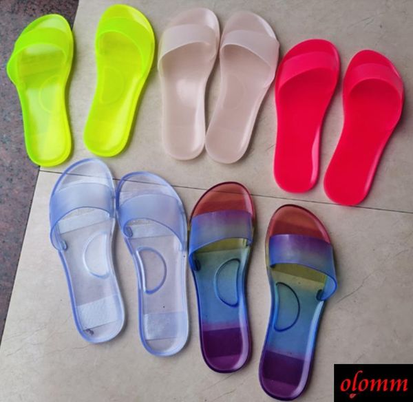 

slippers summer 2021 style plus size transparent jelly outdoor women multicolor candy color casual wild flat beach, Black