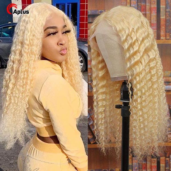 

lace wigs 613 honey blonde front human hair wig deep wave frontal deepwave transparent closure preplucked with baby, Black;brown