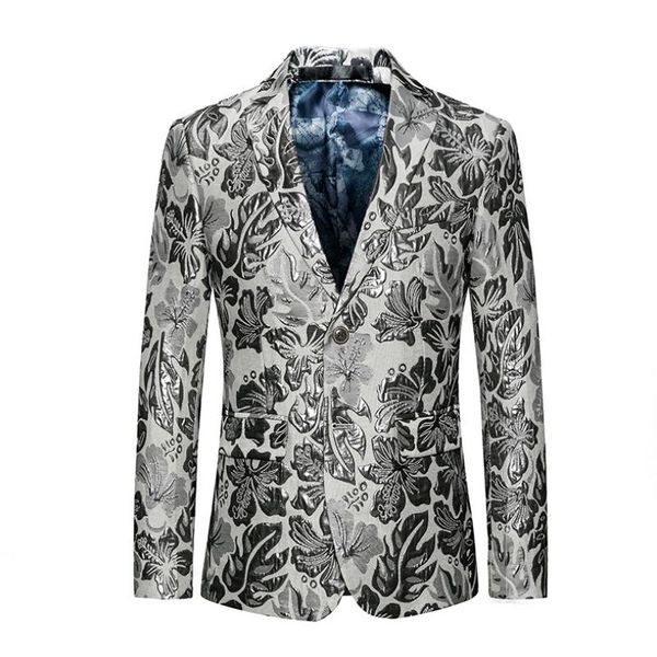 

men's suits & blazers casual blazer men fashion design printed winter clothing jacket slim fit korean coat, White;black