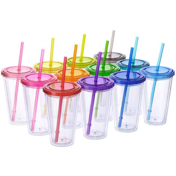 

classic candy insulated tumbler cup with lid, reusable straw & hello name tags - 16 oz, 12 pack (blue, orange, pink, red, purple wine glasse