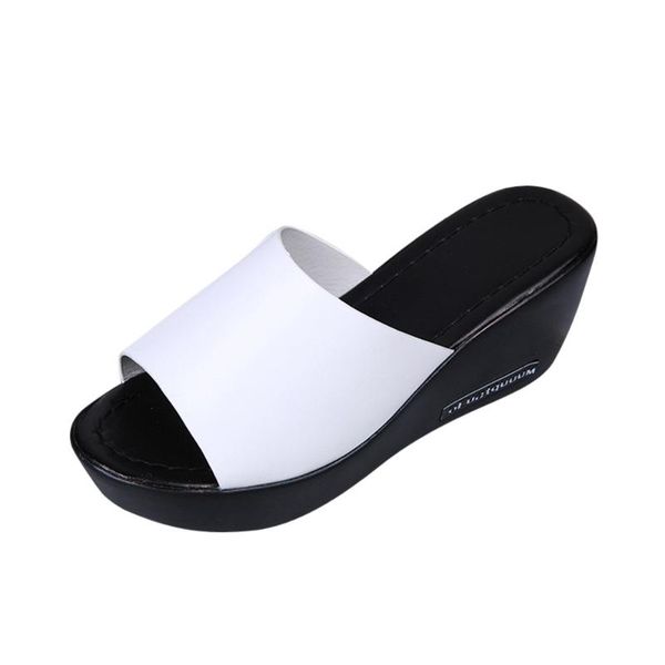 

women slippers fashion casual open toe fish mouth platform high heels wedges summer sandals slip-on slope, Black