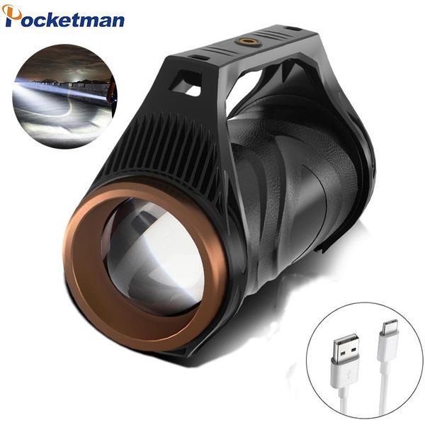 

portable led spotlight xhp99 handheld usb rechargeable searchlight emergency torch built-in battery lanterns