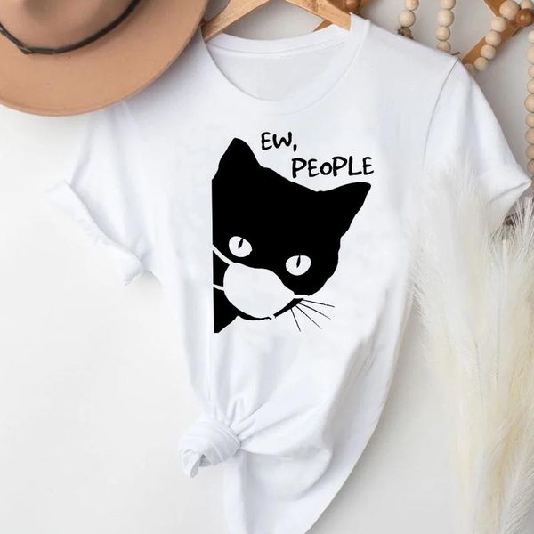 

women's t-shirt t-shirts women cartoon face funny casual cat fashion short sleeve clothes graphic t tshirt lady print female tee, White