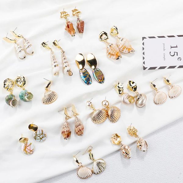 

dangle & chandelier lifefontier bohemian seashell cowrie shell earrings irregular natural conch drop summer beach jewelry gift, Silver