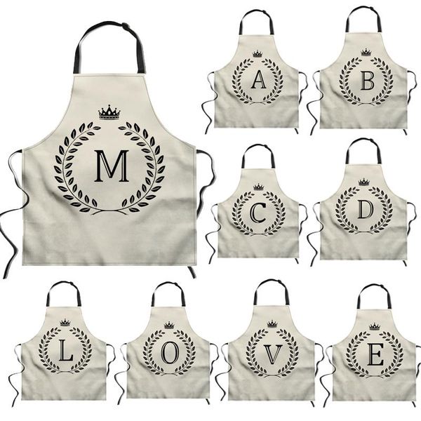 

aprons alphabet 26 letters printed kitchen apron for women man polyester sleeveless crown letter couple/parent-child bib home