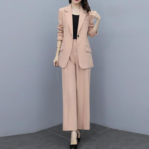 

women's two piece pants women spring autumn set tracksuit blazers and straight wide leg suit 2 office lady outfits uniform, White