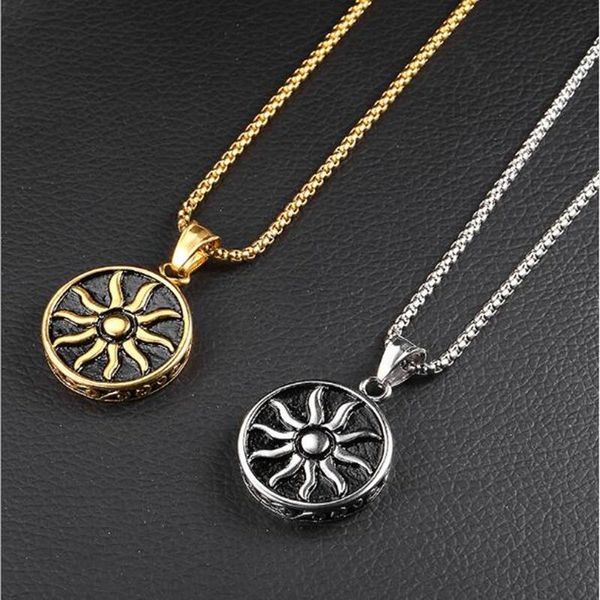 

steel soldier sun design round pendant heavy power viking chain fashion men necklace stainless jewelry necklaces, Silver