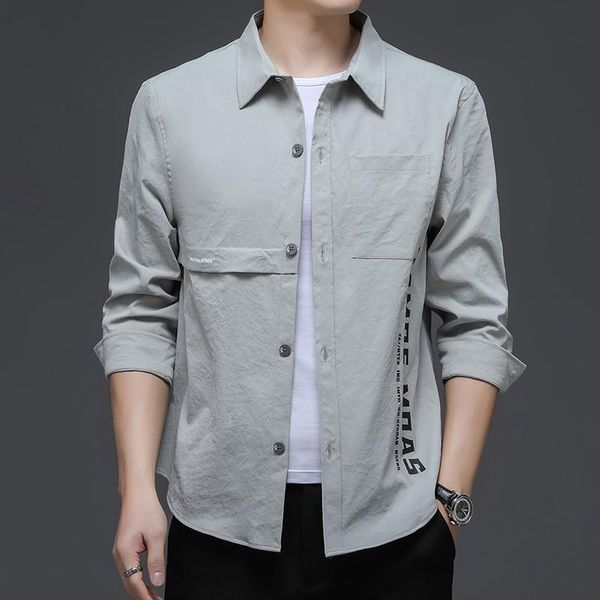 

men's casual shirts shirt autumn 2021 long-sleeved versatile pointed collar youth slim button decoration trendy clothing, White;black